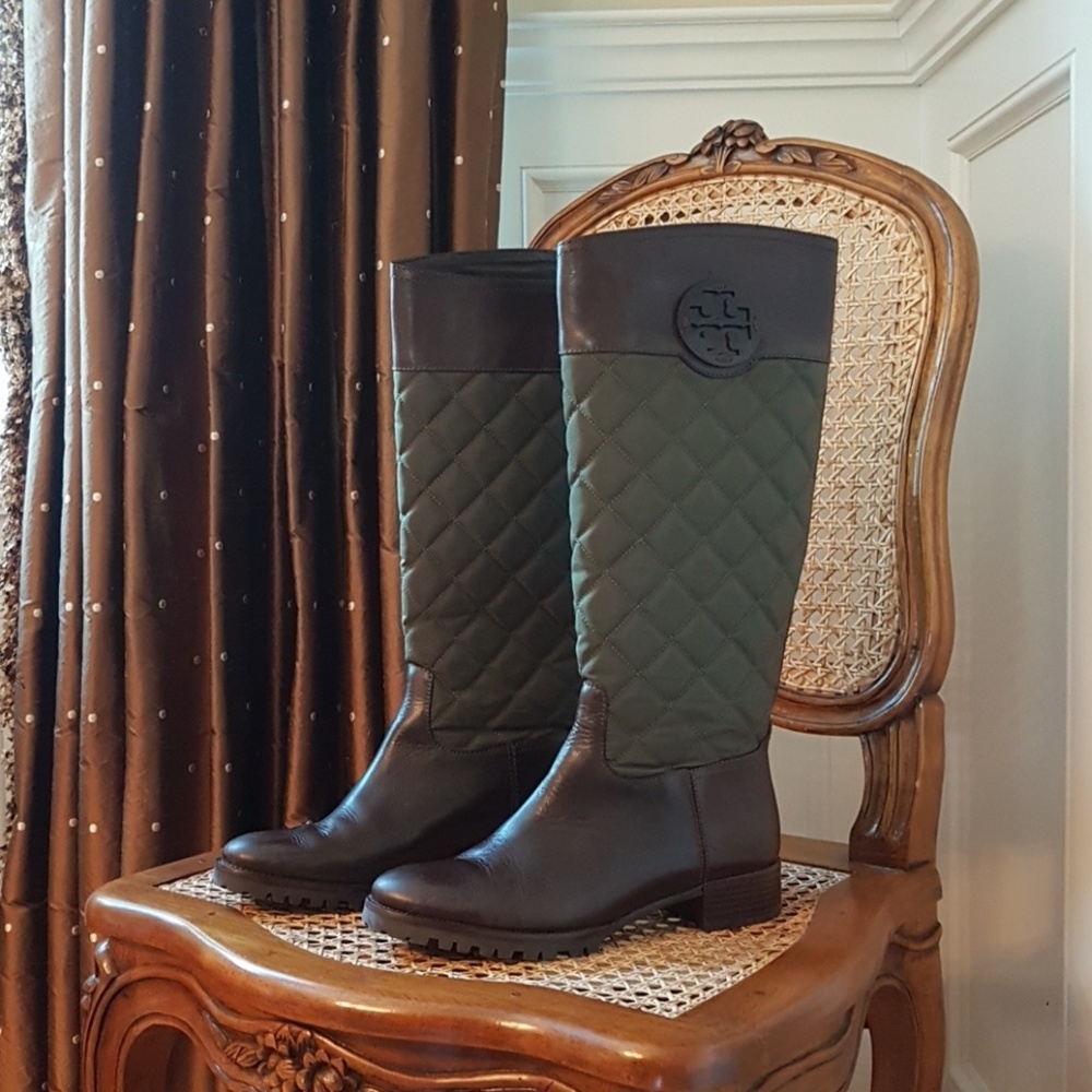 Tory Burch Rowan Quilted Canvas/Leather Boots